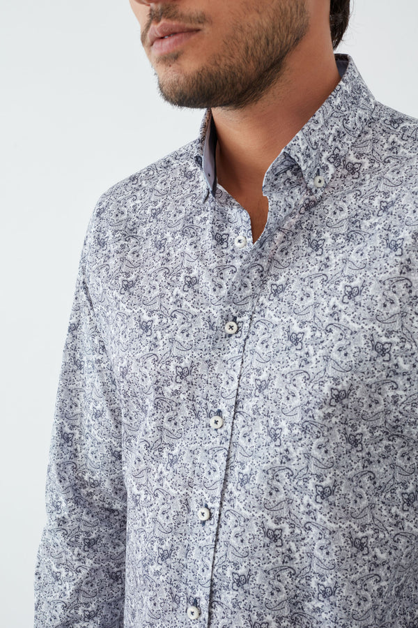 Camisa Hombre Leonardo Sport Popelin Blanco Azul