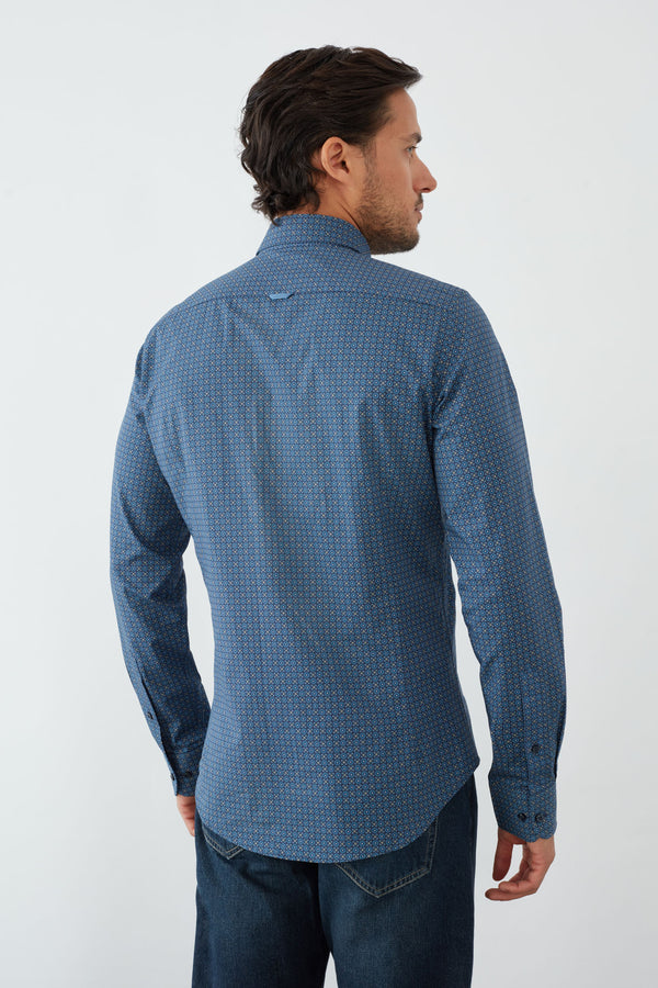 Camisa Hombre Leonardo Sport Popelin Azul Amarillo