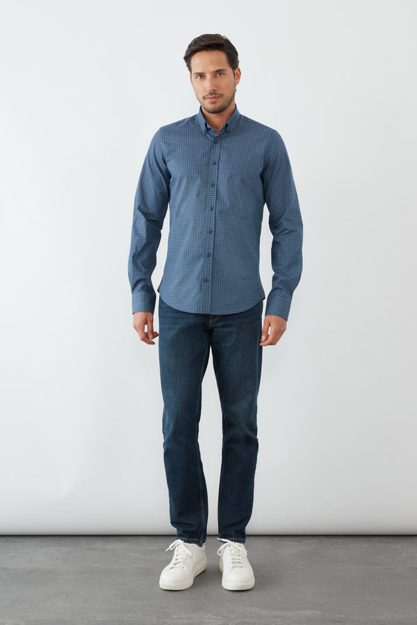Camisa Hombre Leonardo Sport Popelin Azul Amarillo