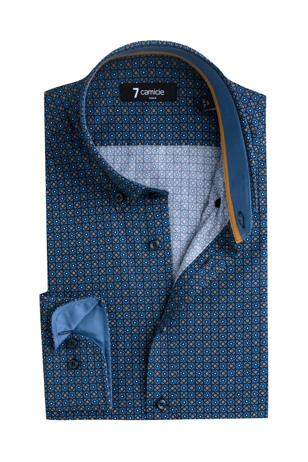 Camisa Hombre Leonardo Sport Popelin Azul Amarillo