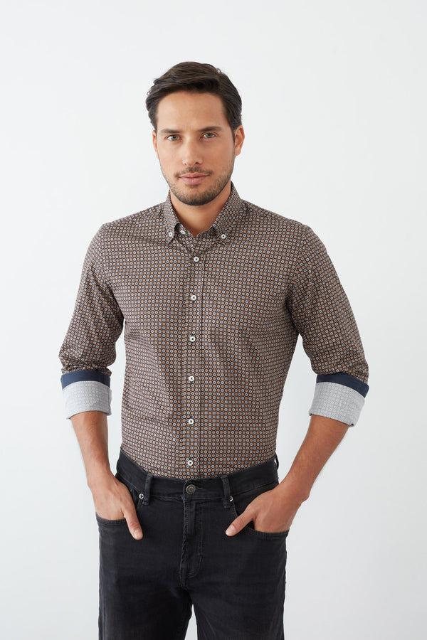 Camicia Uomo Leonardo Sport Popelin Blu Giallo