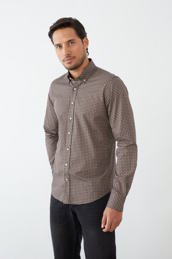 Camicia Uomo Leonardo Sport Popelin Blu Giallo