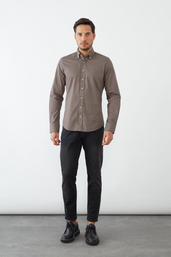 Camicia Uomo Leonardo Sport Popelin Blu Giallo