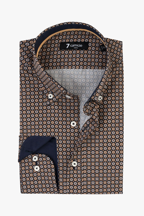Camicia Uomo Leonardo Sport Popelin Blu Giallo