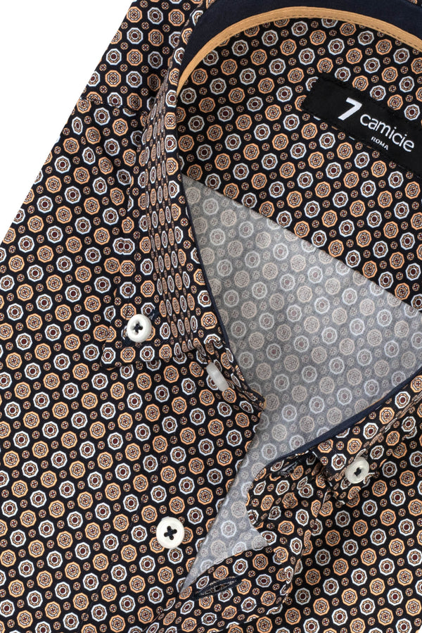 Camicia Uomo Leonardo Sport Popelin Blu Giallo