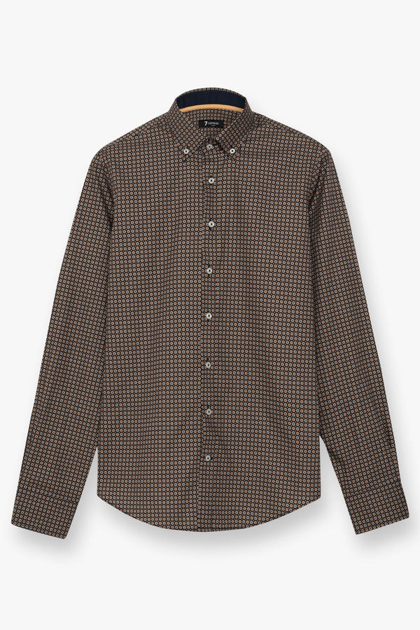 Camicia Uomo Leonardo Sport Popelin Blu Giallo