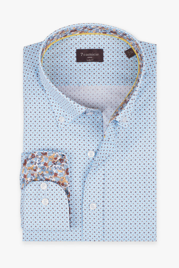 Camisa Hombre Leonardo Sport Popelin Marron Azul Claro