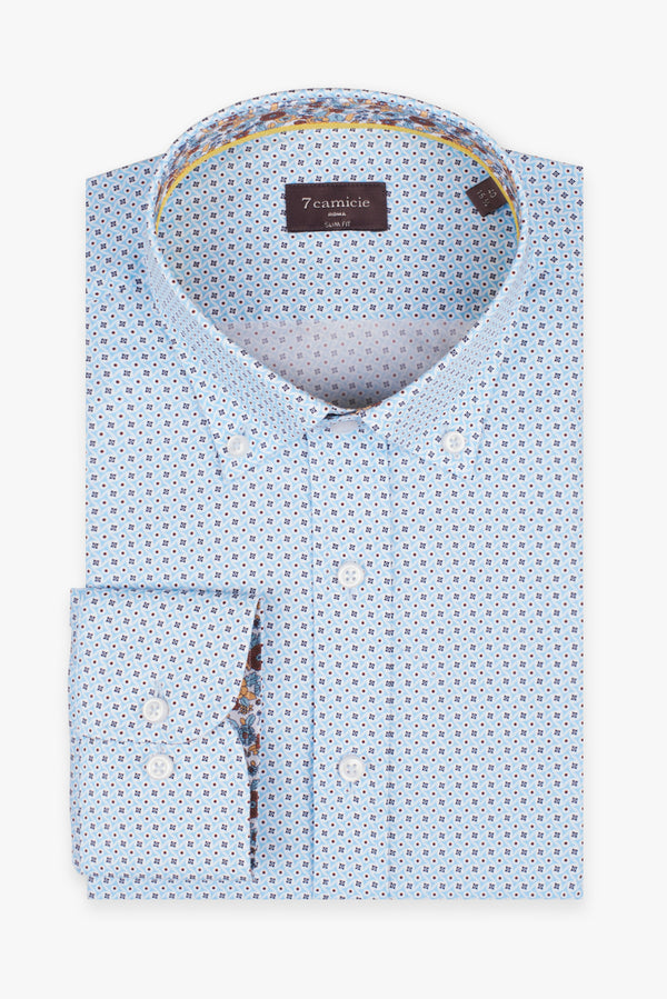 Camisa Hombre Leonardo Sport Popelin Marron Azul Claro
