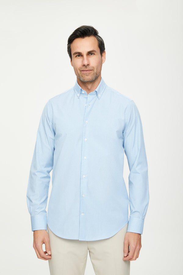 Camisa Hombre Leonardo Algodon Azul Claro Blanco