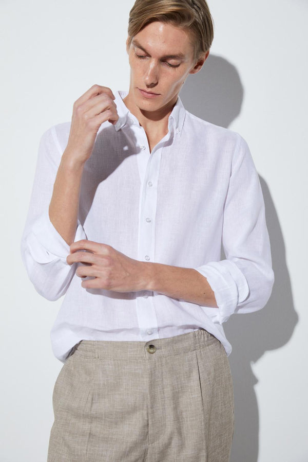 Camisa Hombre Leonardo Essential Lino Blanco