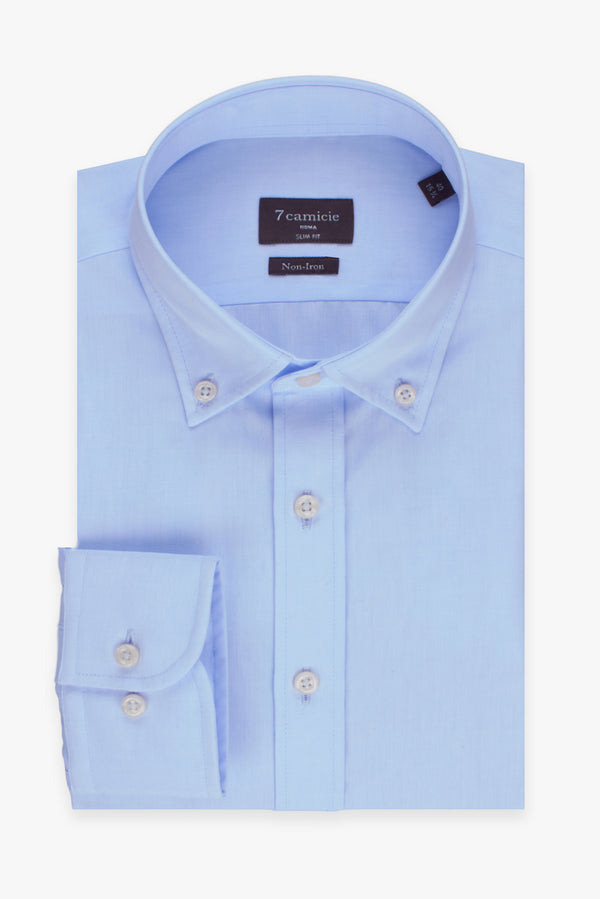 Camicia Uomo Leonardo Essential Popelin Celeste No Stiro