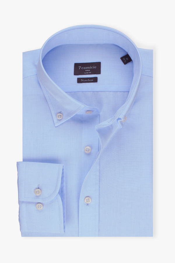Camicia Uomo Leonardo Essential Popelin Celeste No Stiro