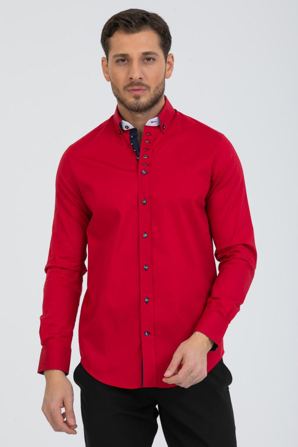 Camisa Hombre Donatello Iconic Popelin Stretch Rojo
