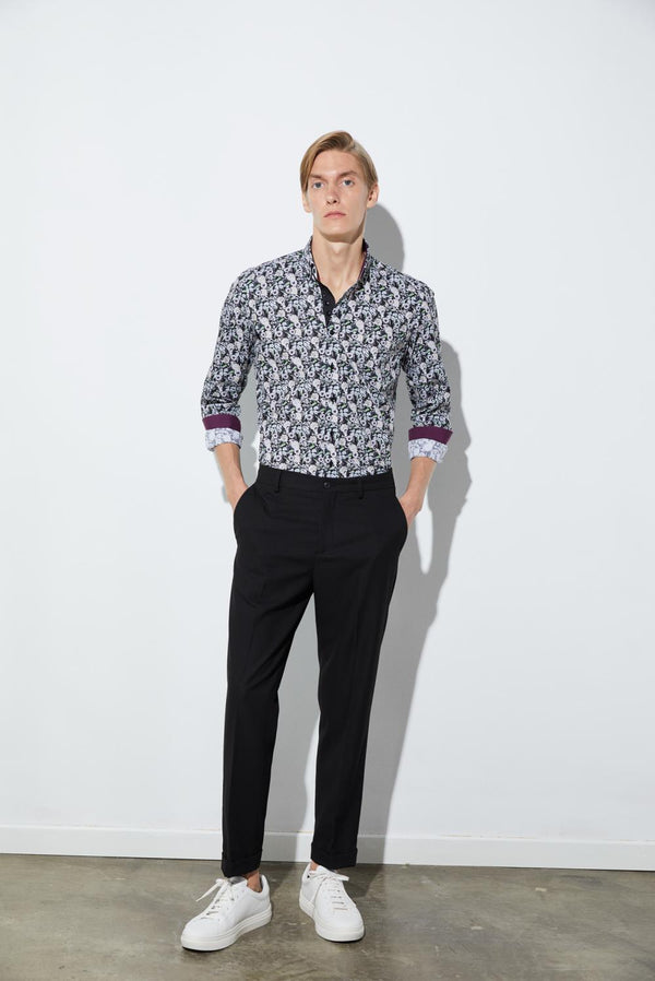 Donatello Iconic Poplin Man Shirt Black White