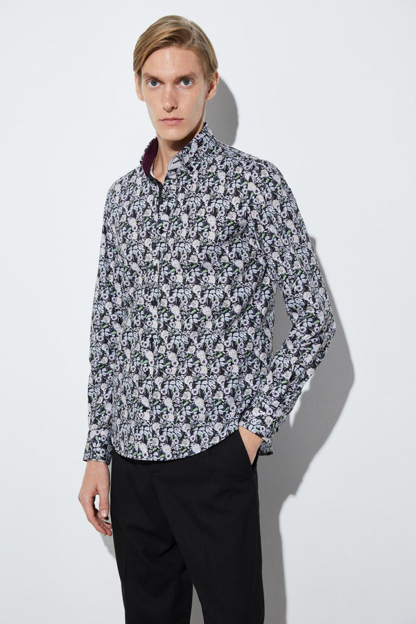 Camicia Uomo Donatello Iconic Popelin Nero Bianco