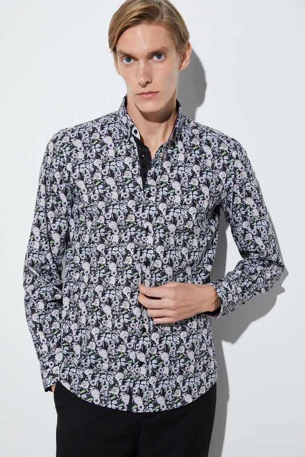 Camicia Uomo Donatello Iconic Popelin Nero Bianco