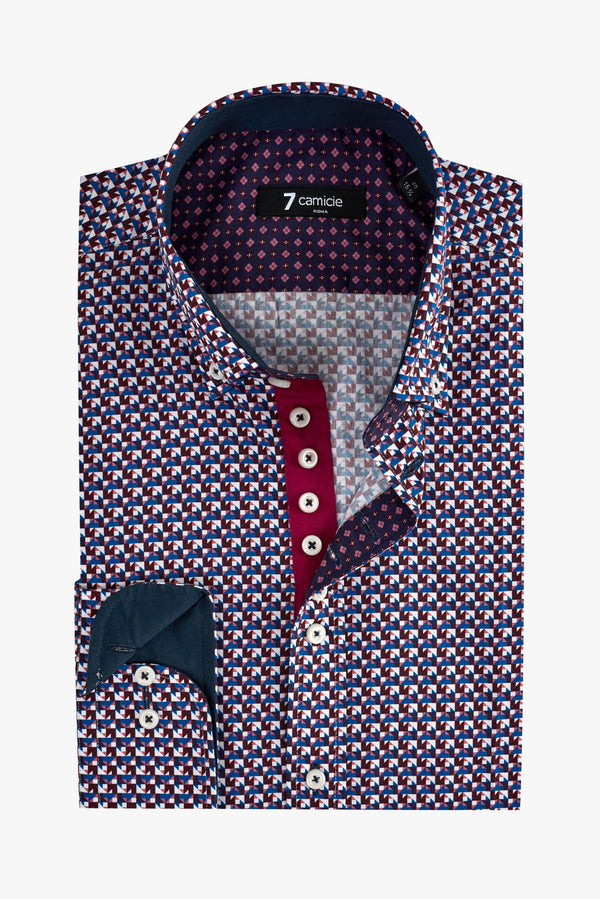 Donatello Iconic Poplin Man Shirt Red Blue