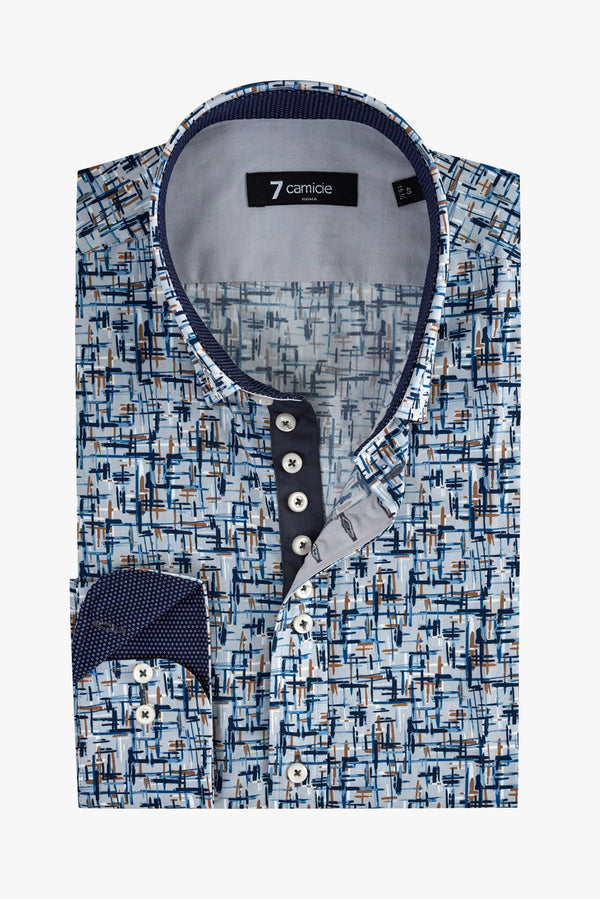 Camicia Uomo Donatello Iconic Popelin Grigio Blu