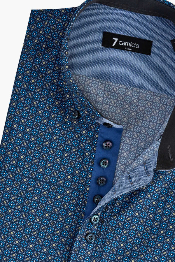 Camicia Uomo Donatello Iconic Popelin Blu Giallo