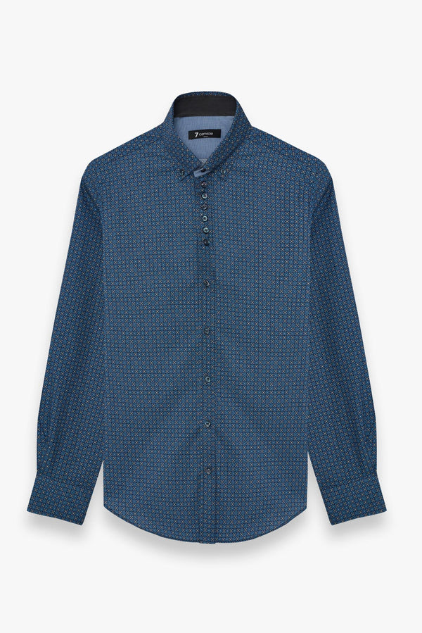 Camicia Uomo Donatello Iconic Popelin Blu Giallo