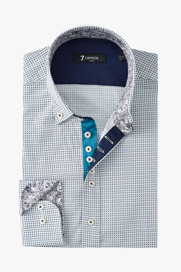 Camicia Uomo Donatello Iconic Popelin Bianco Blu