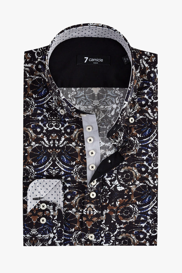 Donatello Iconic Poplin Man Shirt Black Blue