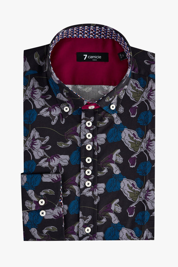 Camicia Uomo Donatello Iconic Popelin Blu Viola