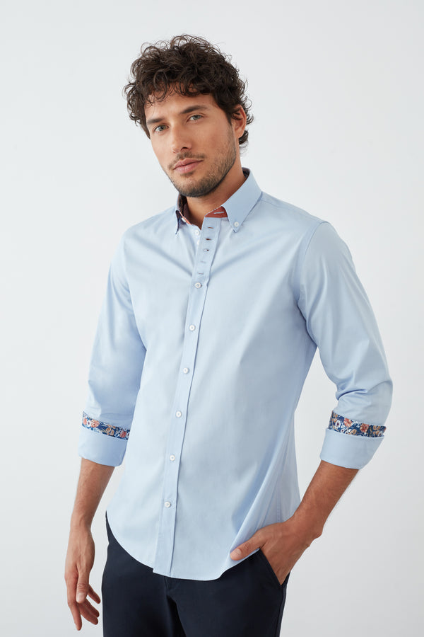 Camisa Hombre Donatello Iconic Popelin Stretch Azul Claro