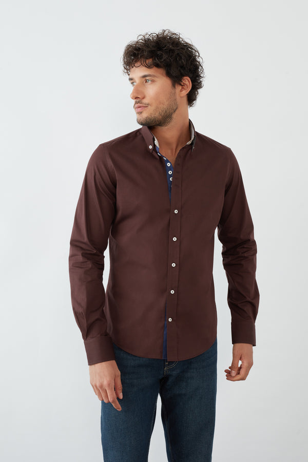 Donatello Iconic Poplin Stretch Man Shirt Brown