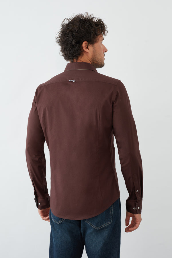 Camisa Hombre Donatello Iconic Popelin Stretch Marron