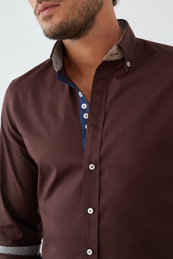 Donatello Iconic Poplin Stretch Man Shirt Brown