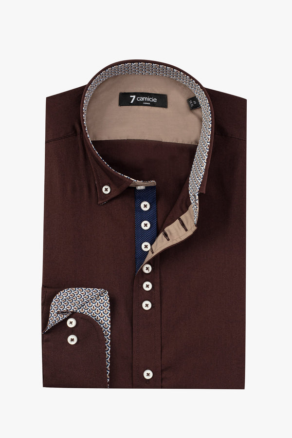 Camisa Hombre Donatello Iconic Popelin Stretch Marron