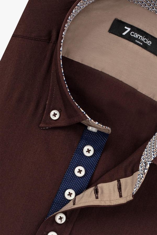 Camisa Hombre Donatello Iconic Popelin Stretch Marron