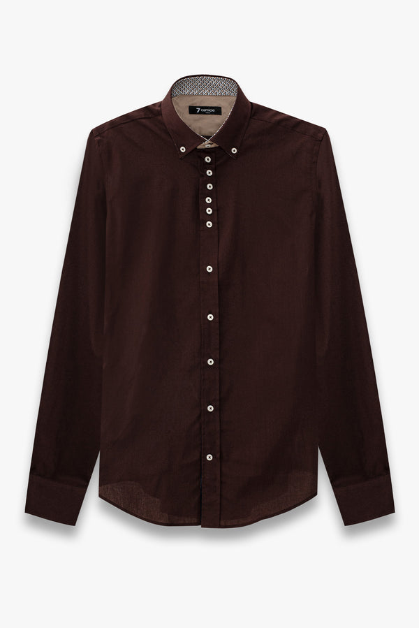 Camicia Uomo Donatello Iconic Popelin Stretch Marrone