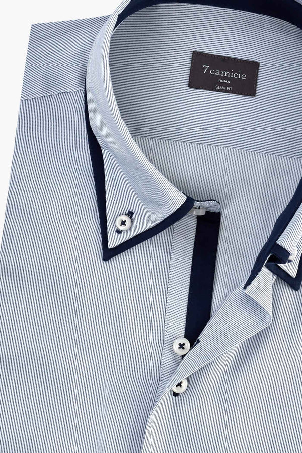 Camisa Hombre Marco Polo Iconic Satin Blanco Azul