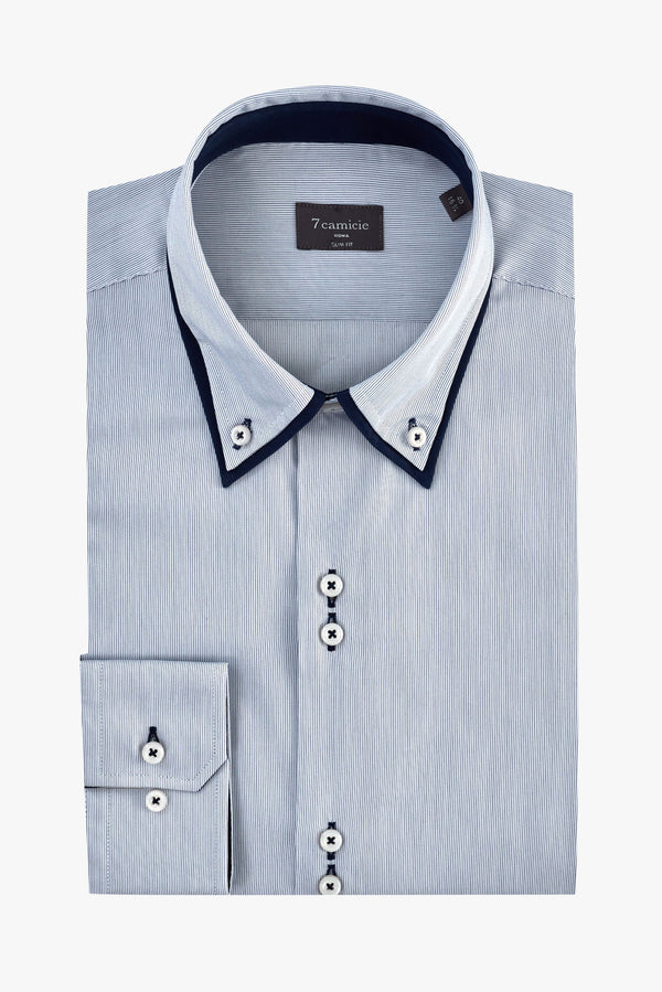 Camisa Hombre Marco Polo Iconic Satin Blanco Azul