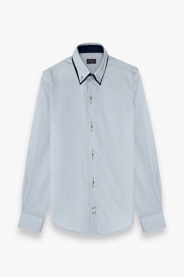 Camisa Hombre Marco Polo Iconic Satin Blanco Azul