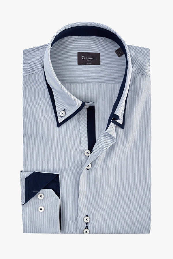 Camisa Hombre Marco Polo Iconic Satin Blanco Azul