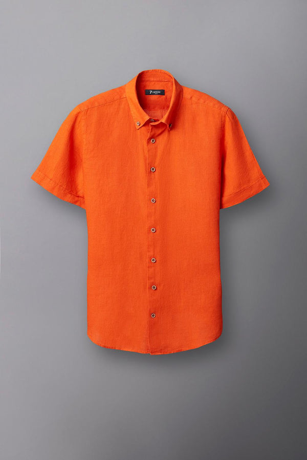 Leonardo Sport Linen Man Shirt Short Sleeve Orange