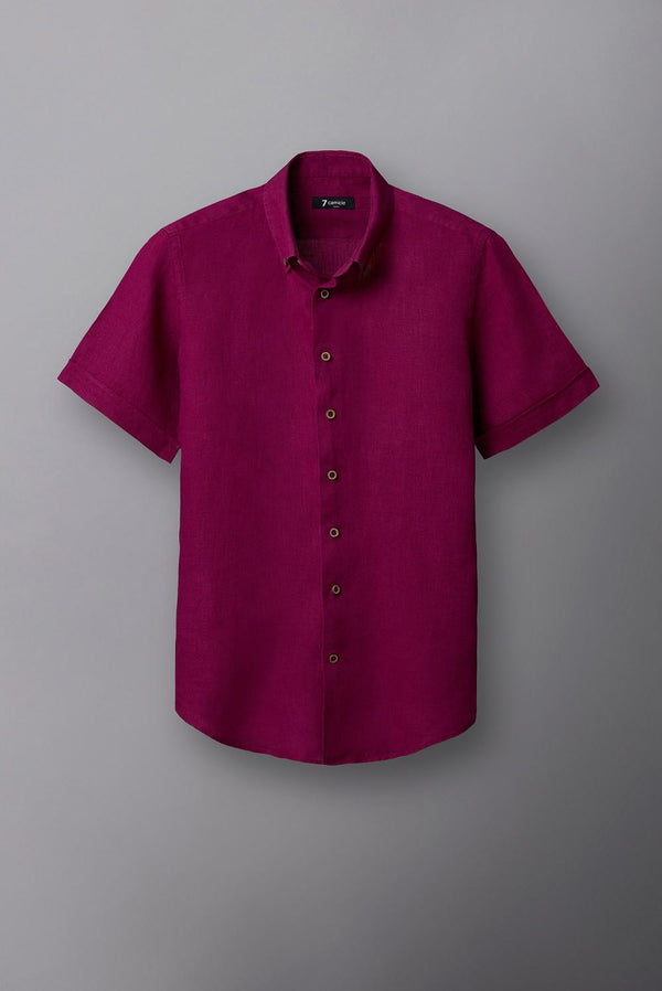 Leonardo Sport Linen Man Shirt Short Sleeve Purple