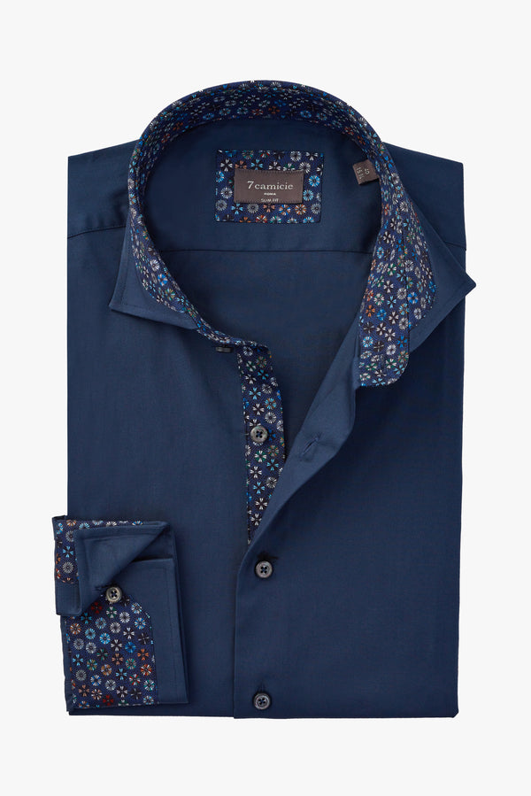 Francesco Iconic Herren Hemd Poplin Stretch Blau