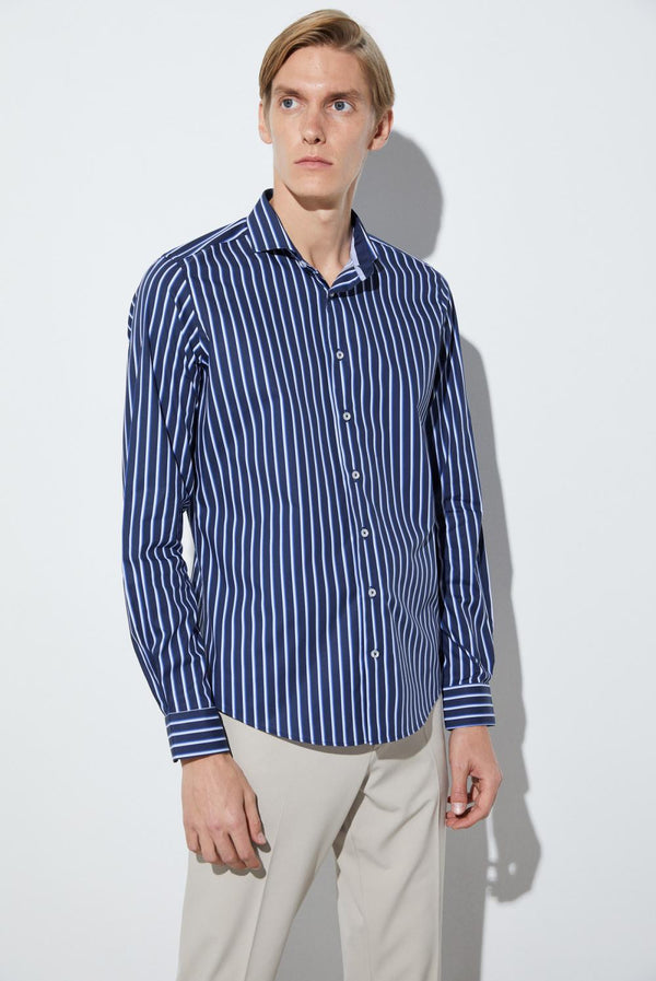 Camicia Uomo Firenze Sport Popelin Blu Bianco