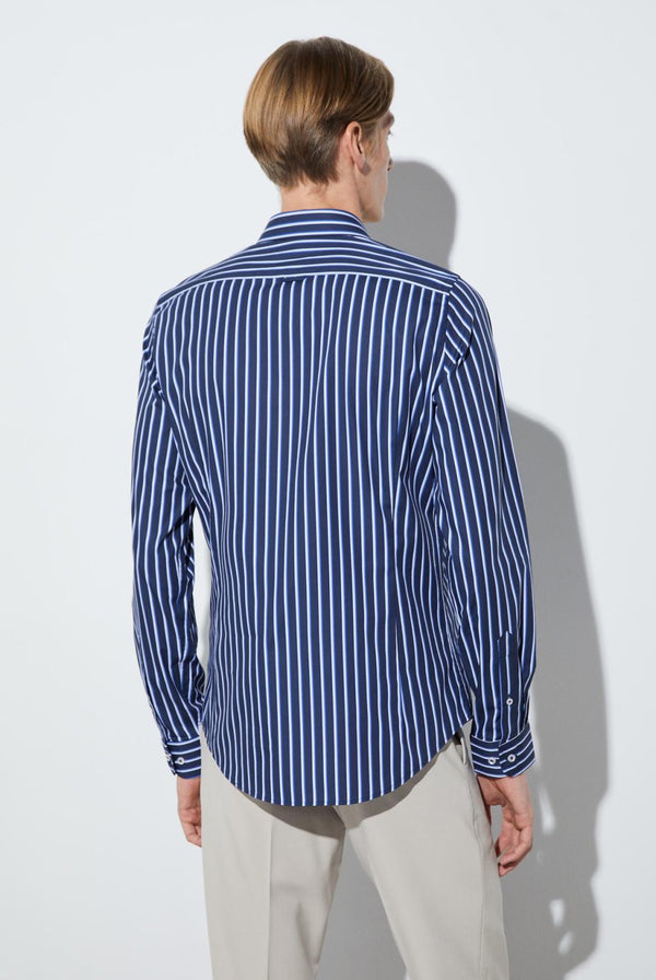 Camicia Uomo Firenze Sport Popelin Blu Bianco