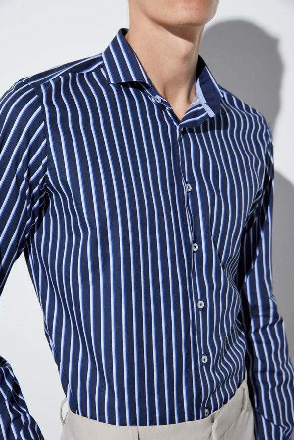 Camicia Uomo Firenze Sport Popelin Blu Bianco