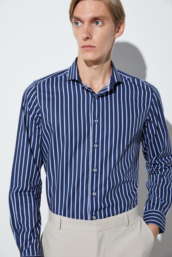 Camicia Uomo Firenze Sport Popelin Blu Bianco