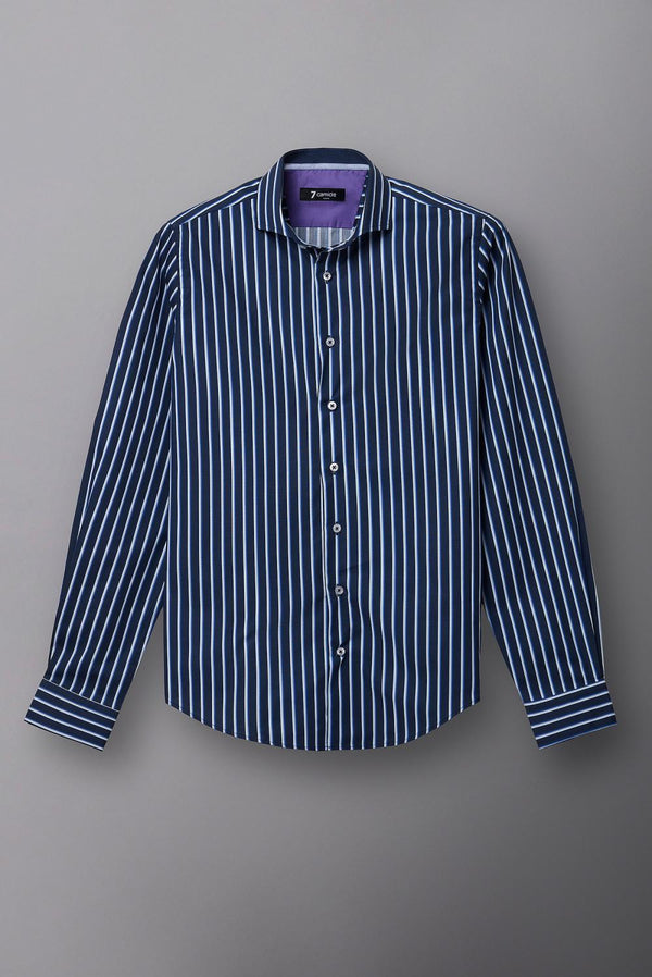 Camicia Uomo Firenze Sport Popelin Blu Bianco