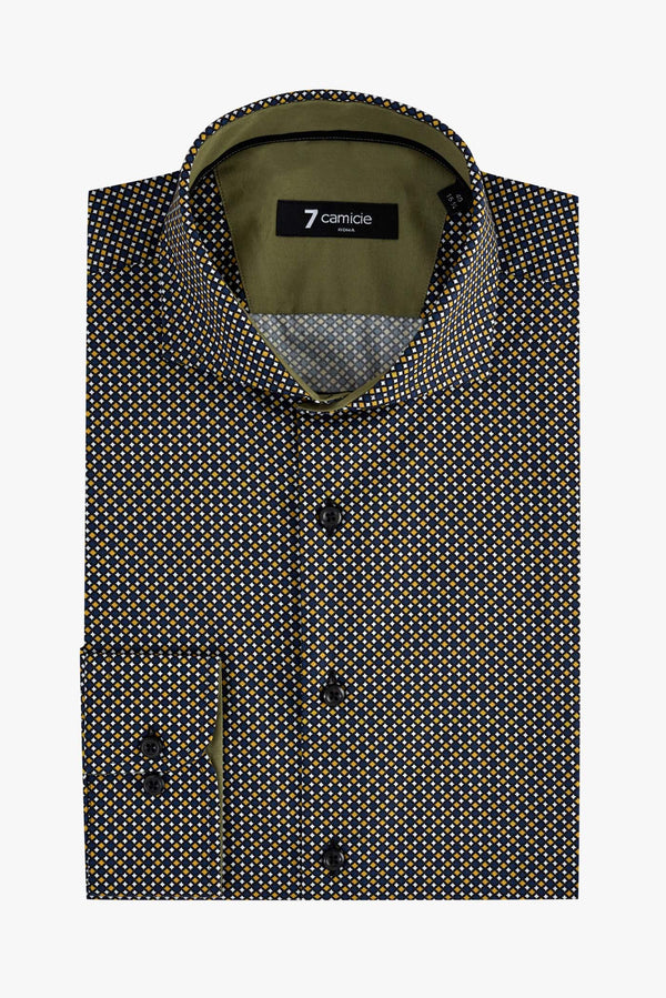 Camicia Uomo Firenze Sport Popelin Nero Giallo