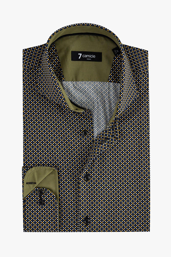 Camicia Uomo Firenze Sport Popelin Nero Giallo