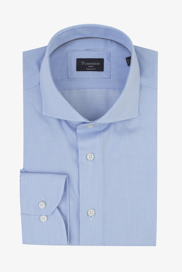 Camicia Uomo Marcello Essential Twill Celeste Bianco No Stiro