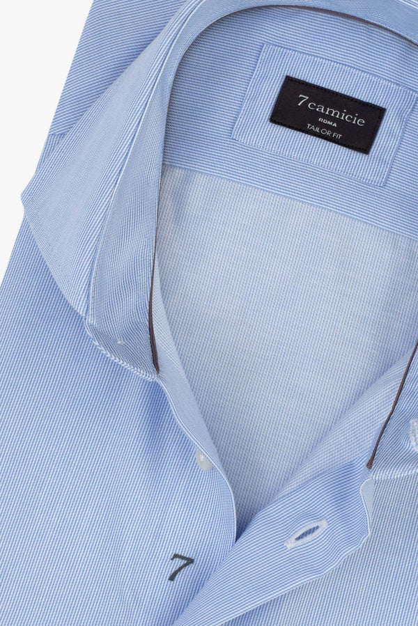 Camicia Uomo Marcello Essential Twill Celeste Bianco No Stiro